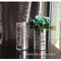 Silver striped cylinders frosted tall glass candle holders